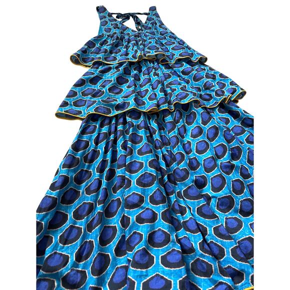 Rhode Leela Tiered Abstract Print Cotton Midi Dress in Blue Ikat Size Medium - Picture 9 of 10